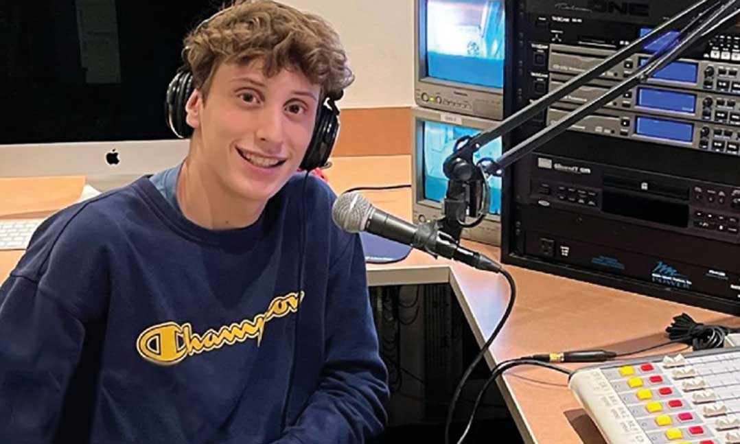 Jason Lessing pauses after a podcast episode for WWPT, 90.3 FM, on Oct. 27, 2022, at Staples High School in Westport, Connecticut.